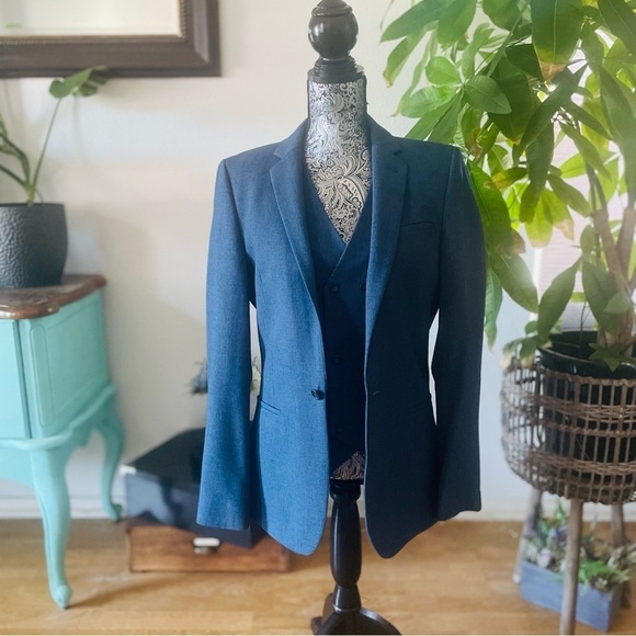ASOS Suit Jacket & Vest Double Breasted in Blue Melange / Size 36 38 - Picture 3 of 13